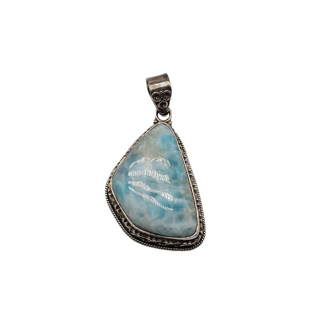 Blue Larimar Sterling Silver Pendant Vintage Dominican 15.88g